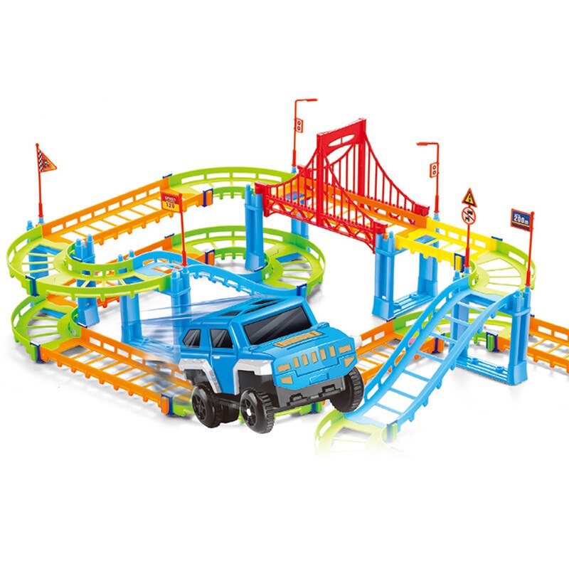 Diy Elektrische Racing Rail Auto Kids Spoorlijn Model Speelgoed Baby Spoorlijn Racing Road Transport Building Slot Sets