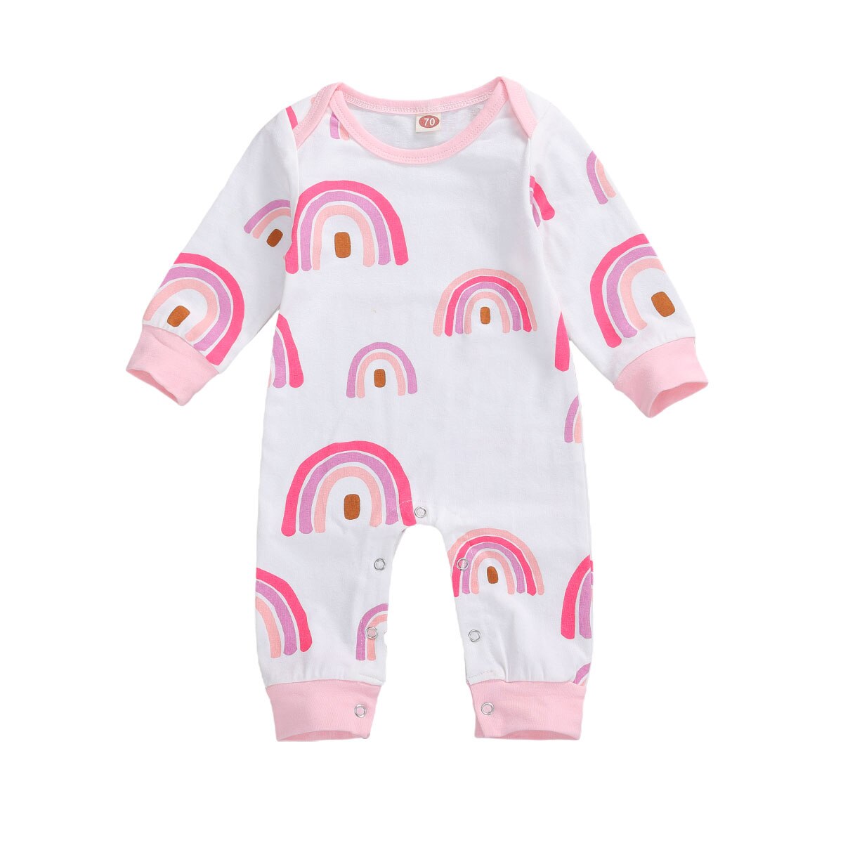 Mise au point Kid bébé filles garçons barboteuse arc-en-ciel impression à manches longues entrejambe boutons automne combinaisons 4 couleurs: A / 24M