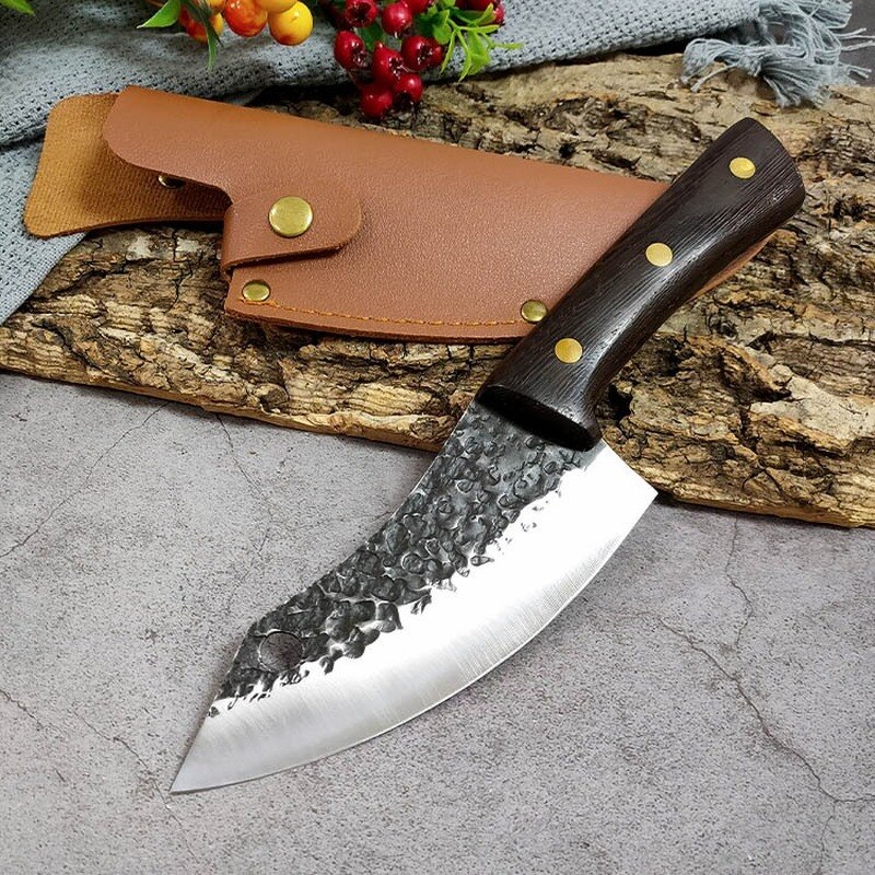 Hand Forged Boning Knife Meat Cleaver High Carbon Steel Knife Chef Chopping Knife Small Scimitar Butcher Knife