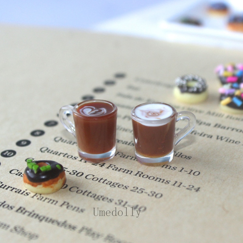 2 Stuks Mini 1/12 Dollhouse Miniatuur Latte Art Koffie Cup Drankjes Model Voedsel Voor Poppenhuis Keuken Speelgoed Accessoires