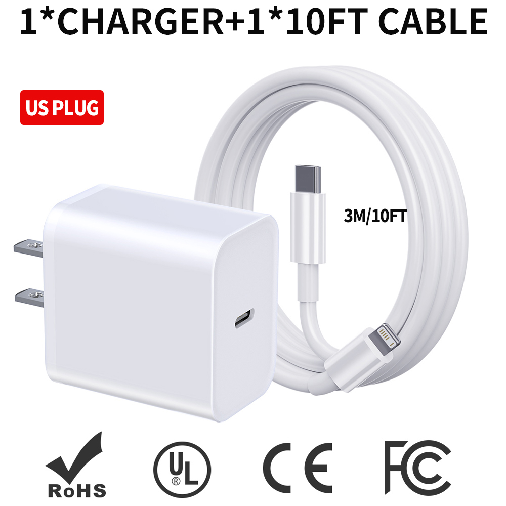 Cargador estadounidense de carga rápida PD20W con certificación MFI con Cable USB Lightning para iPhone 14 13 12 11 X XR XS Pro Max iPad cargador USB C: CH