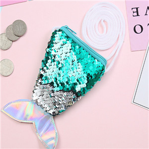 Women Child Mermaid Coin Purse Sequins Wallet Earphone Package Bags 6 Colours: a