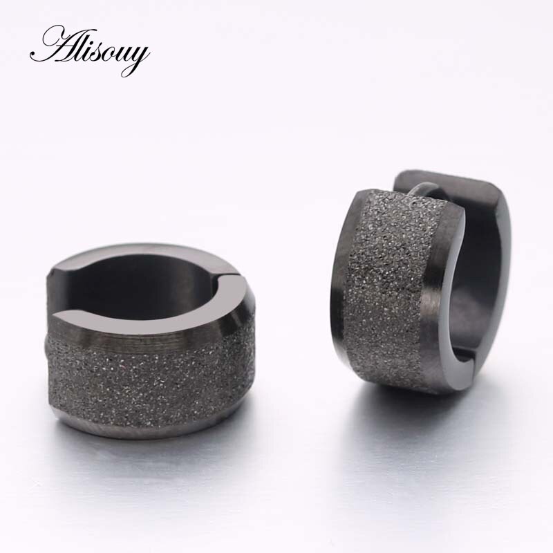 Alisouy Punk Männer Schwarz Edelstahl Band durchbohren Runde Ohrringe neutral Ohrring für Frauen Männer Schmuck Brincos unisex: Breite 7mm Schwarz