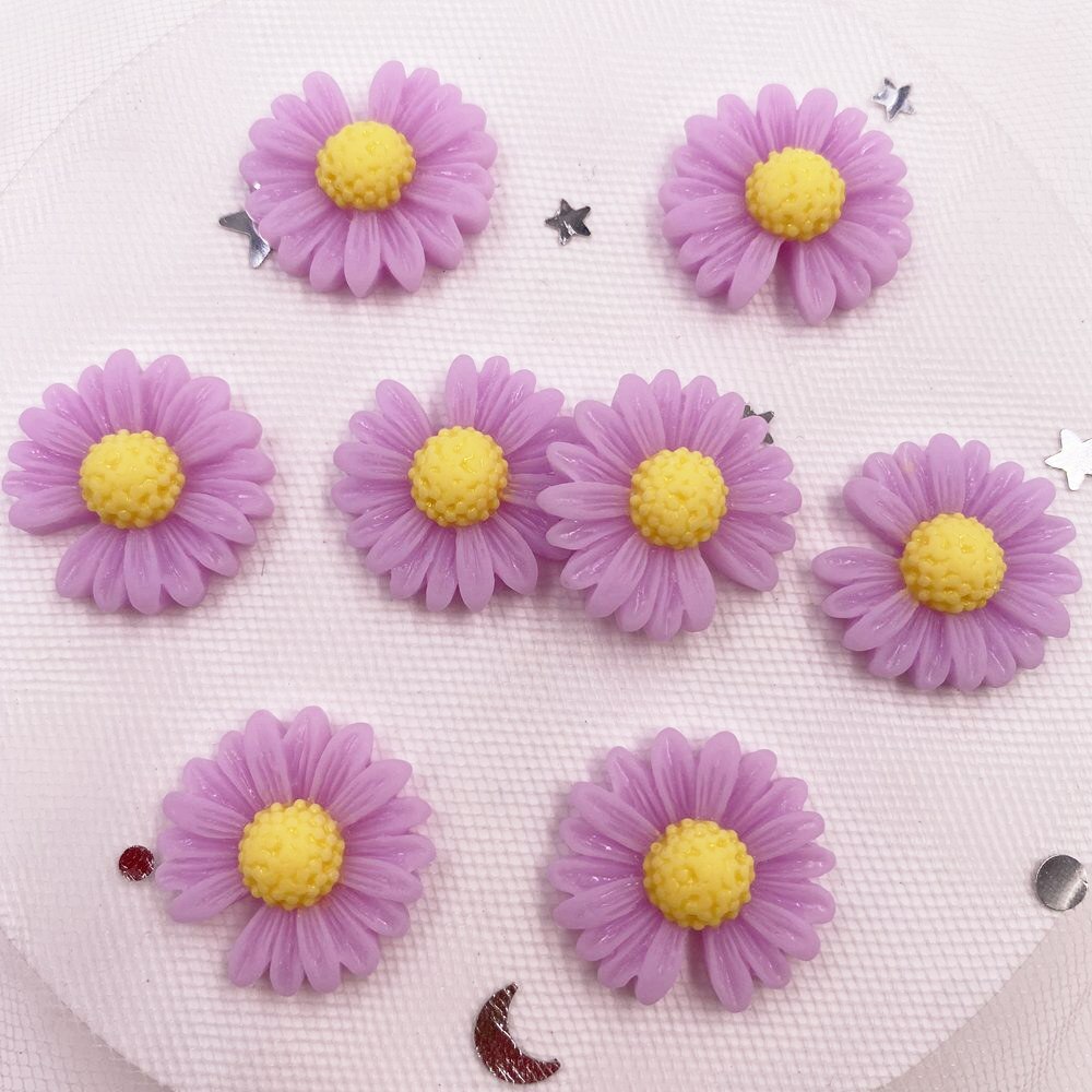 20 piezas de resina con huecos, margaritas y flores planas, cabujón de piedra en miniatura, bricolaje, álbum de recortes, artesanía, accesorios de decoración del hogar OH44