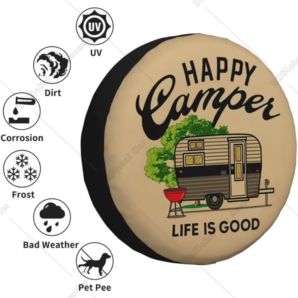 Happy Camper Life Is Good Reservewielhoes Weerbestendige universele wielbeschermers voor RV Camper Travel Trailer SUV Truck