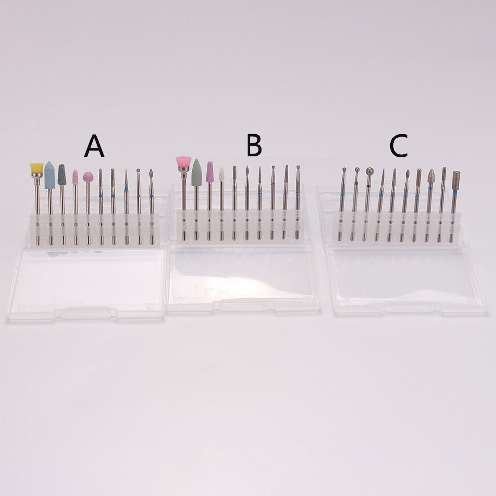 Juego de brocas de limpieza de cutícula de 10 piezas, juego de cabezales de pulido de aleación de acero y tungsteno para manicura rusa