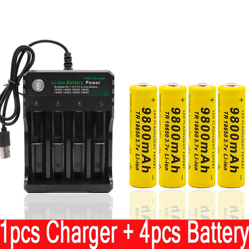 100% 18650 battery 3.7V 9800mAh rechargeable liion battery for Led flashlight battery 18650 battery +USB charger