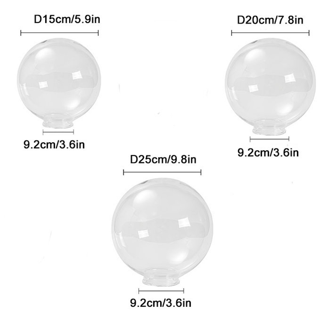 D15cm D20cm D25cm Twist Lock Neck Clear Acrylic Shade Replacement Post Globe Cover with 9.2cm Opening for Outdoor Pathway Lamp