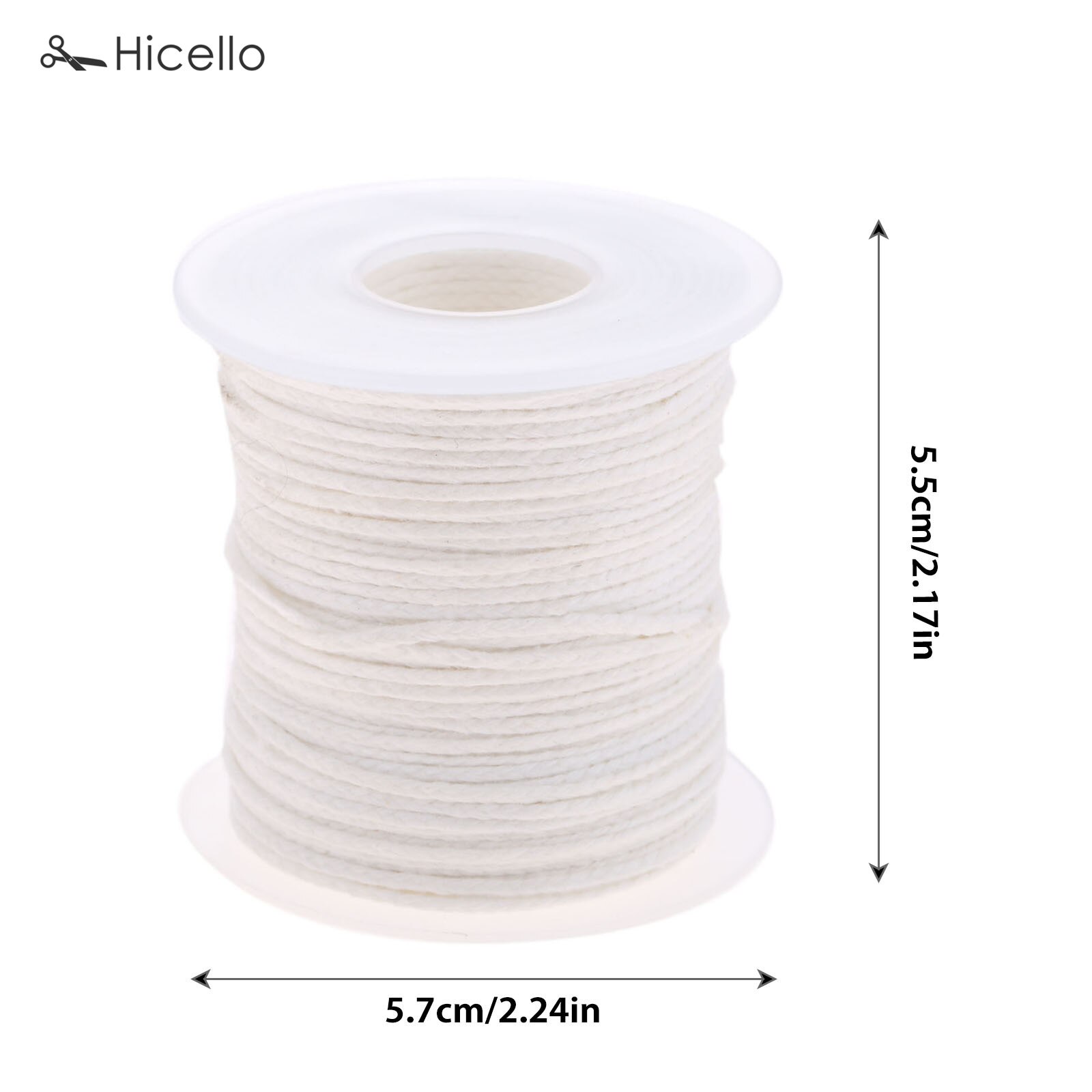 Bobina de mecha de vela, mechas de algodón sin encerar, cuadrado trenzado, 61m/200 pies * 2mm, fabricación de velas, manualidades, blanco, 45g, 1 rollo