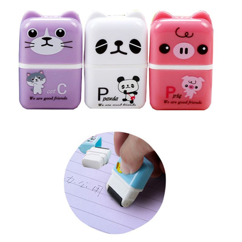 Gomas de borrar de goma con forma de rodillo para niños, borradores rectangulares de colores, bonitos dibujos animados, para la escuela