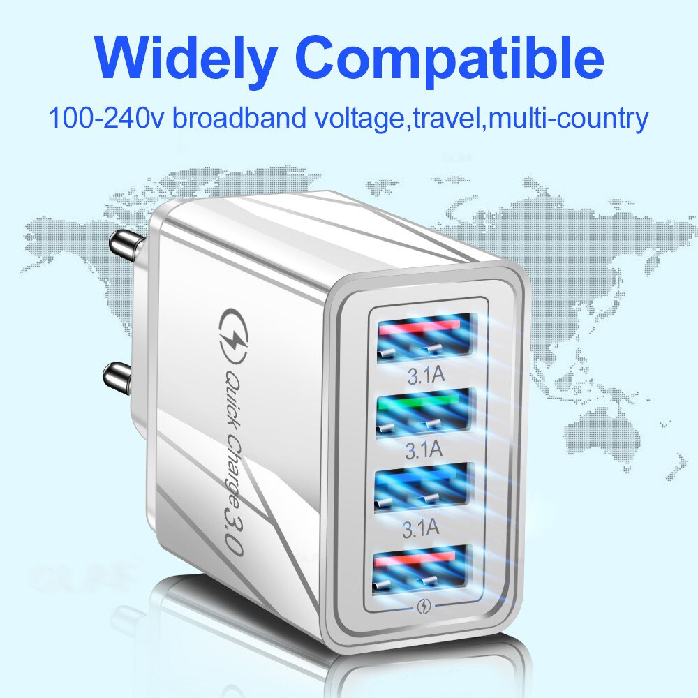 Szybka ładowarka USB, urządzenie do szybkiego ładowania przez USB, UE/US, technologia Quick Charge 3.0, do zasilacza telefonów, do Huawei Mate 30, tabletu, przenośne, ścienne, przenośne