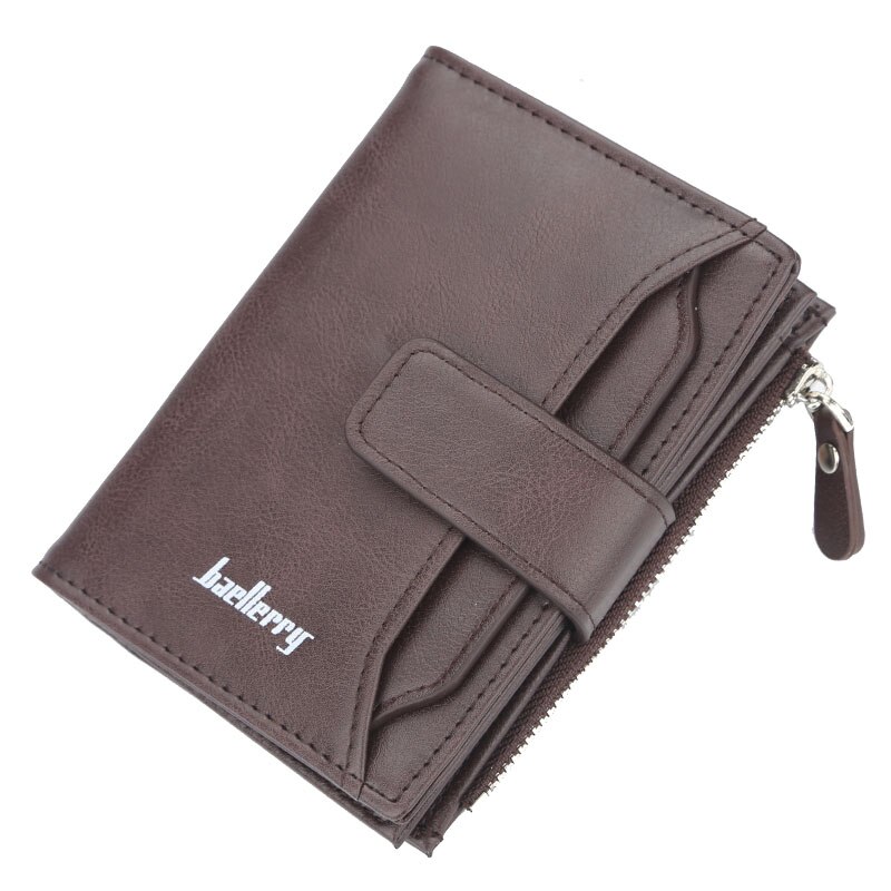 Baellerry Solid 3 Color Men Short Wallet PU Leather Zipper N Hasp Wallet Coin Pocket Card Photo Holder Wallet Men Porta MoneyBag: Coffee