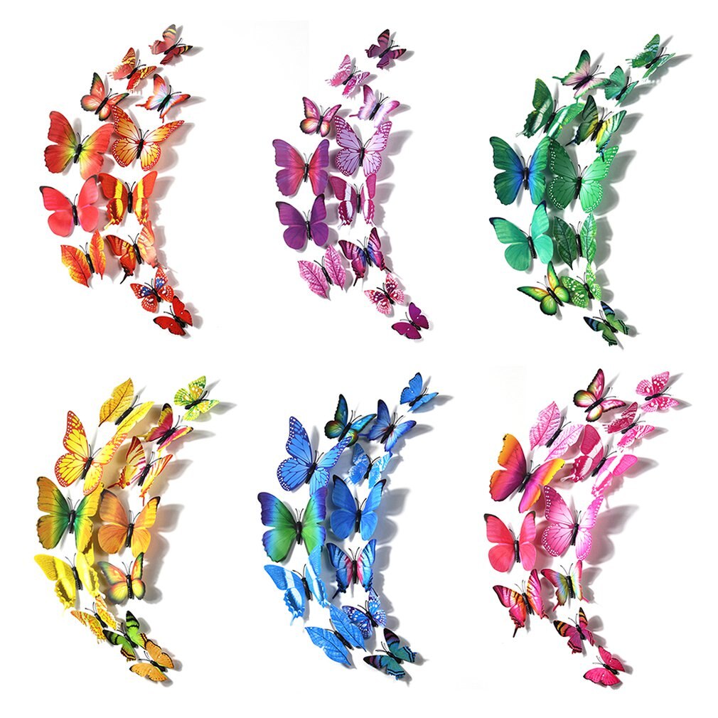 12 Pcs Pvc Vlinder Muur Decor 3D Vlinders Muurstickers Art Decals Woondecoratie Decoratie Op De Muur