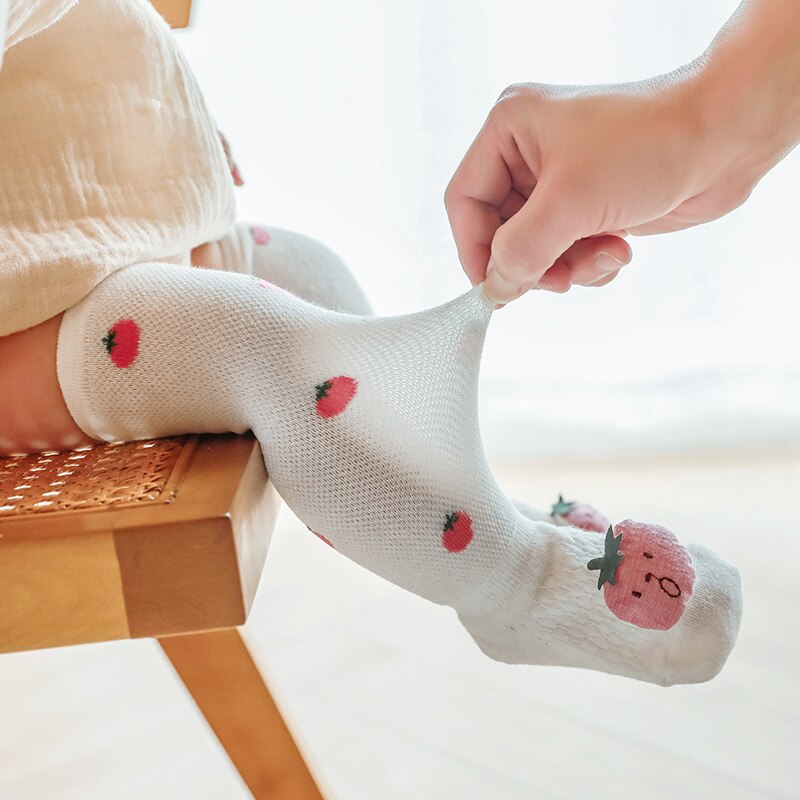 Zomer Zachte Katoenen Baby Meisjes Sokken Pasgeboren Fruit Mesh Babysokjes Zuigeling Knie Hoge Baby Boy Sokken Anti Slip Vloer sok