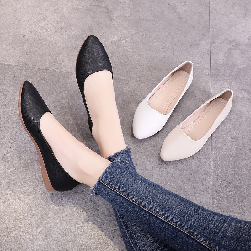 Dame loafers sko komfortabelt læder slip-on bløde pu sko ballet afslappet flade sko 553
