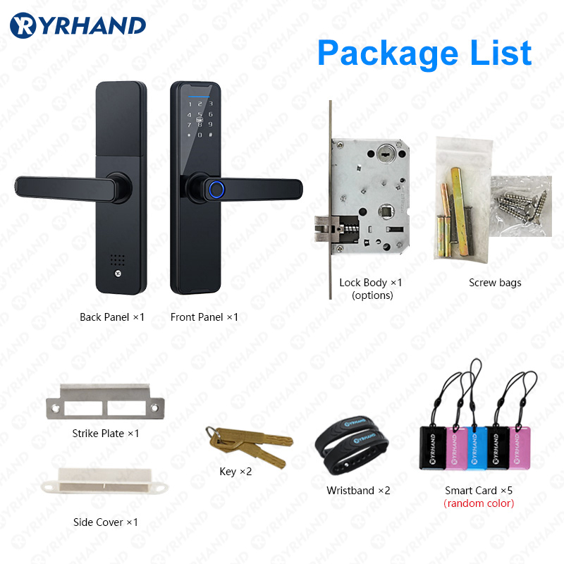 YRHAND-cerradura inteligente K7, cerrojo biométrico negro, aplicación Tuya, desbloqueo remoto, sin llave, wifi, cerradura electrónica para puerta