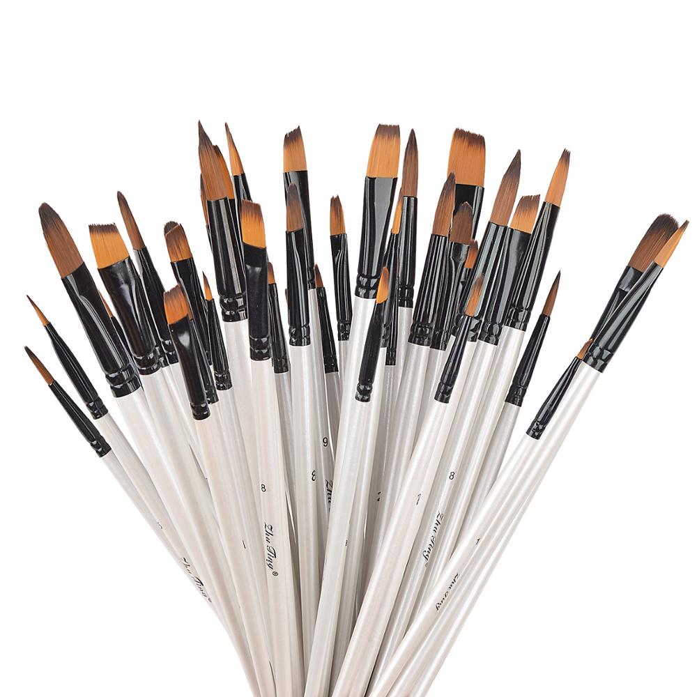 12 Stuks Nylon Borstels Aquarel Penseel Pen Set Ronde/Platte/Angel/Hazelaar Voor Acryl Olie body Painting Art Supplies