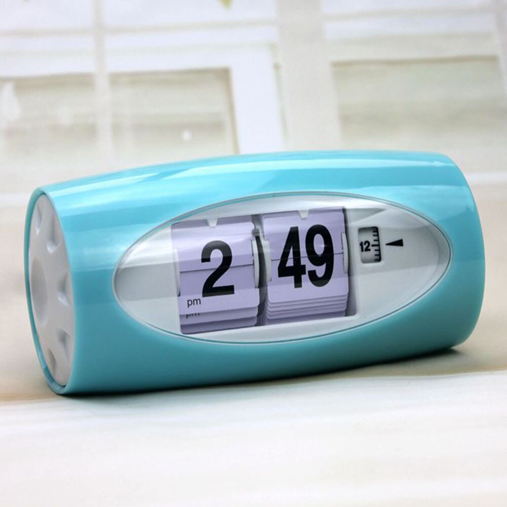 Home Decor Auto Flip Alarm Clock Page Turning 12 Hours Watch Number Table: Sky Blue