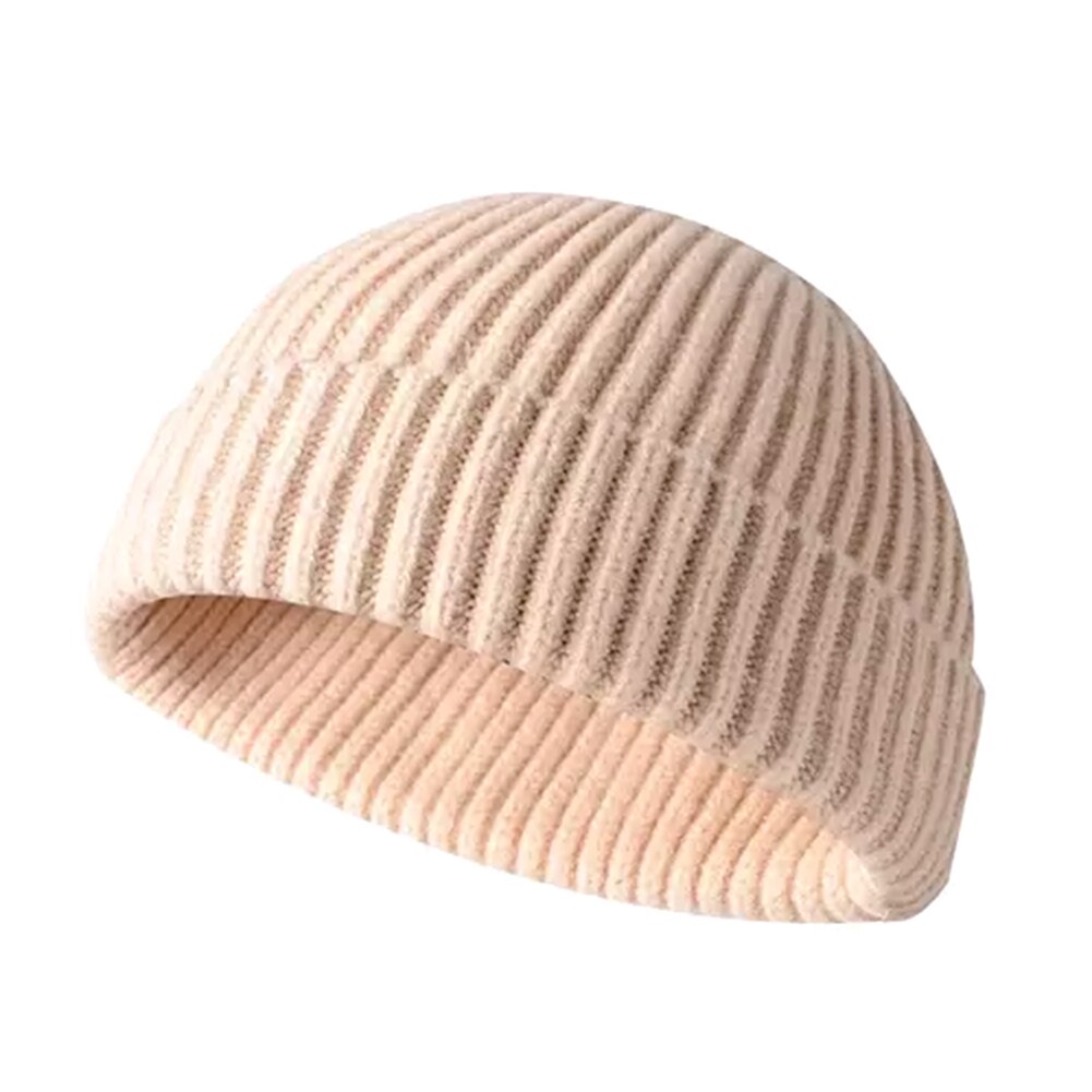 Vinter kvinder mænds varm strik hat beanie skullcap sømand cap manchet brimless hat: Beige
