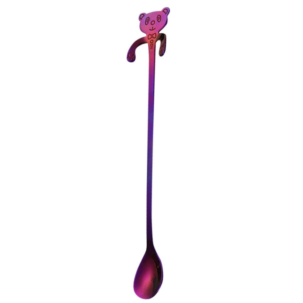 20cm långa skedar te skedar, rostfritt stål hängande blandning omrörning skedar, kaffe teskedar, söta björn skopor för mugg kopp: Lila