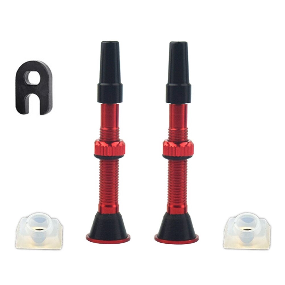 2x bicicleta de estrada sem câmara pneu presta válvula 60mm montanha haste liga alumínio + ferramenta para o ciclo ao ar livre ciclismo entretenimento: Red B
