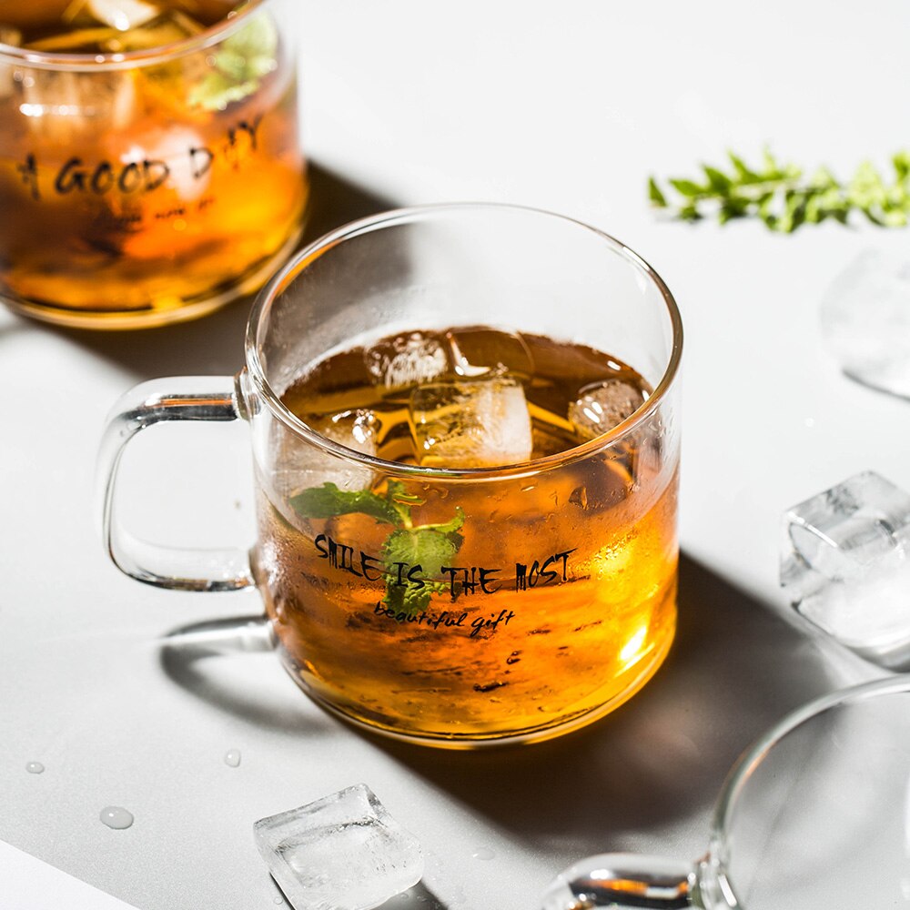 400ml Alphabet Cartoon Heart Pattern Mug Glass Handle Mugs For Milk Coffee Beer Home Office Drinnkware Water Cup Couple