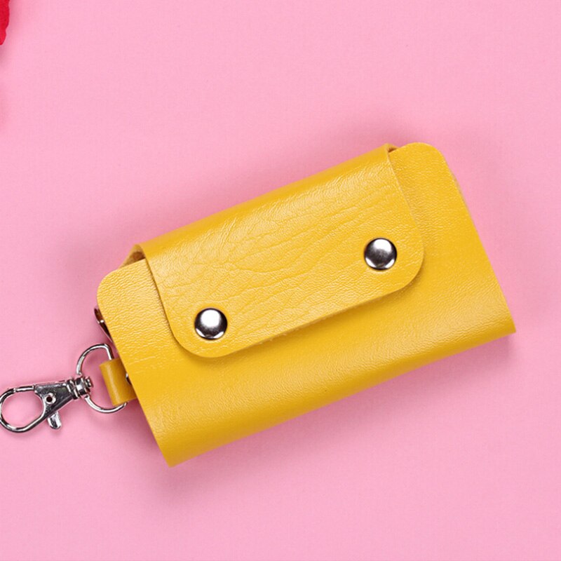 Key Wallets for Women Men 6 Rings Keys Holder Organizer Manager Faux Leather Buckle Key Wallet Purse Car Keychain for Women Men: Yellow