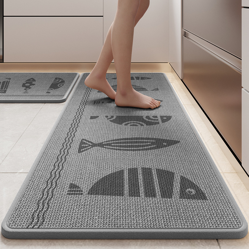 Tapis de cuisine en lin absorbant l'eau et l'huile, Polymères de sol longs, Anti-alde, Anti-chute, Entrée de portes, Coussin de pied: 500mm x 1000mm / WHITE
