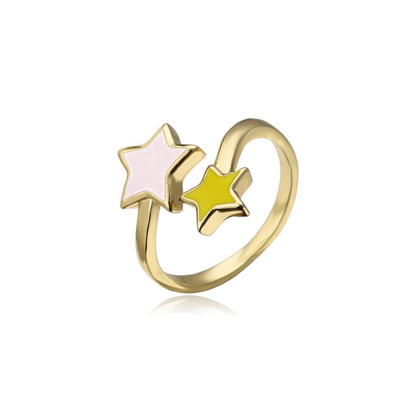neue Schwarz/Weiß & Rosa/Gelb Öl Sterne Offene Ring Für Frauen Mädchen Gold Farbe kupfer Party Ring Schmuck: 10657