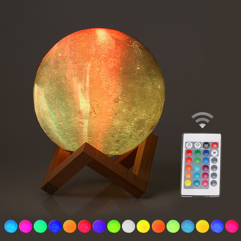 15 Cm/5.9in 3D Printing Star Maan Lamp Usb Led Maan Vormige Tafel Nachtlampje Met Base 16 Kleuren veranderende Touch Light Decor