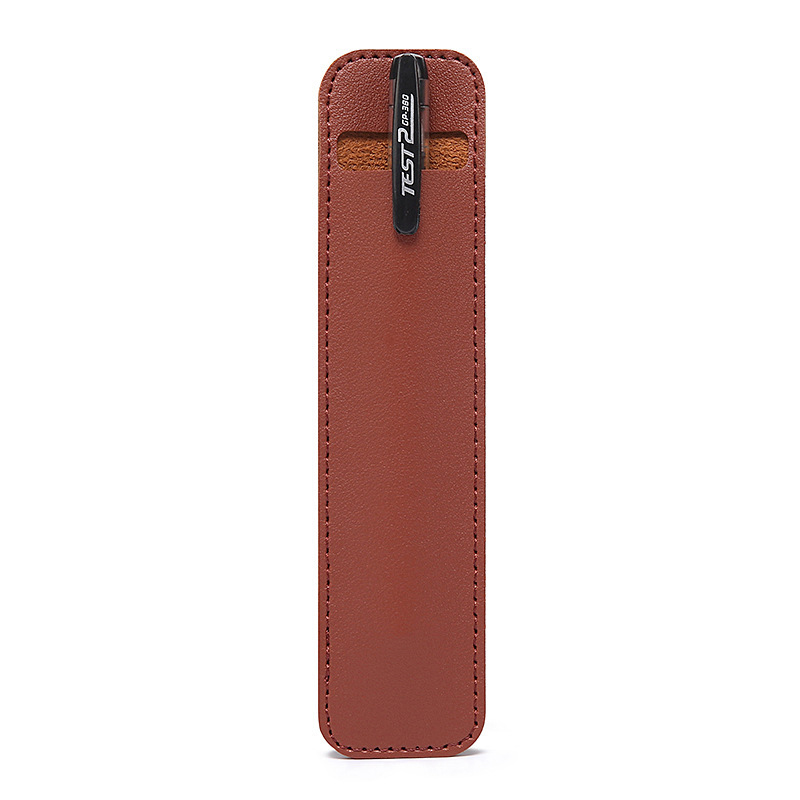 1 Pcs PU Leather Pencil Pen Case Pen Protection Cover Solid Color Hollow Simple Student Stationery Box: Dark brown