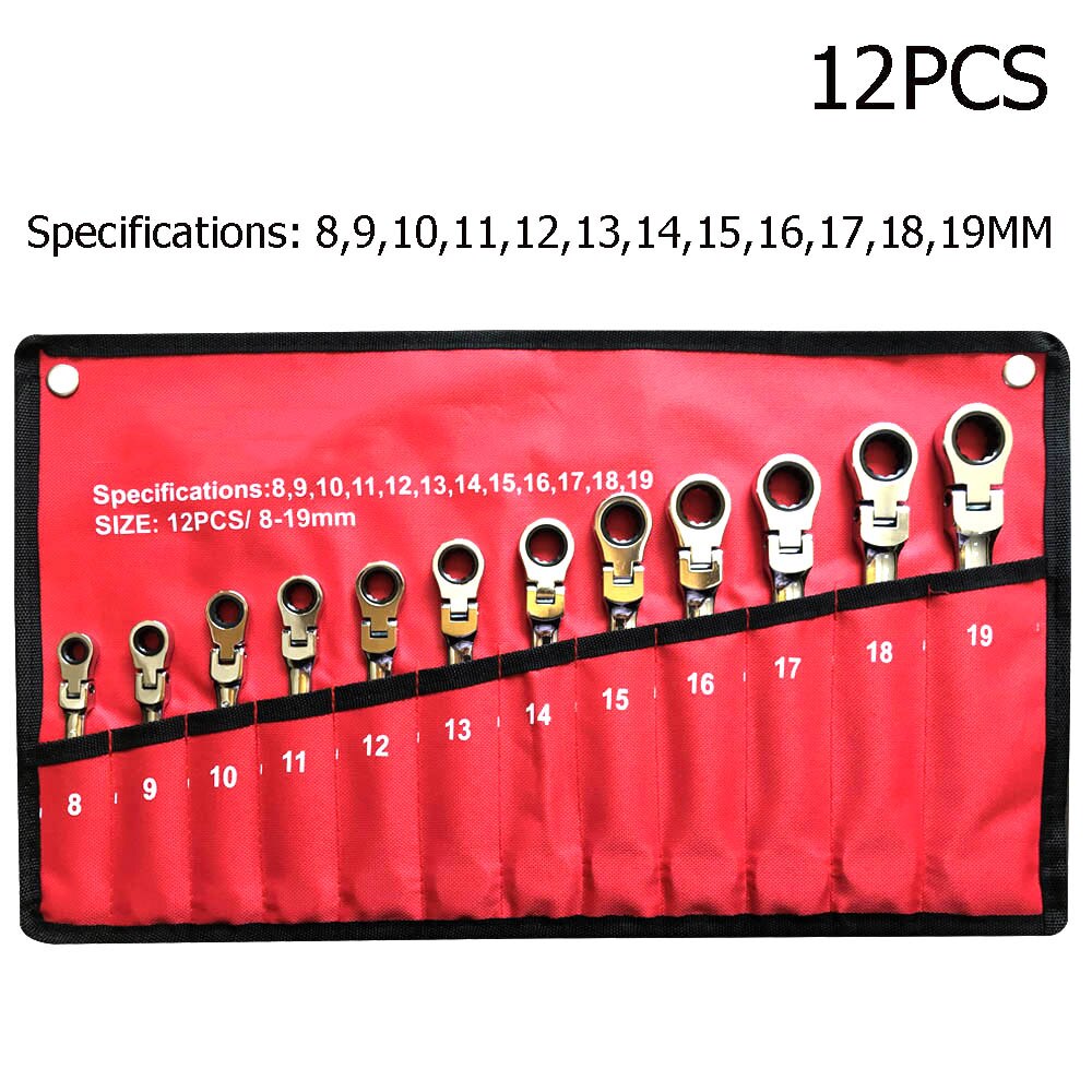 Car Repairing Socket Wrench Set Chrome Steel Ratchet Wrench Key Hand Tool Spanner Adjustable Multi-function Purpose Wrench Kit: 12pcs