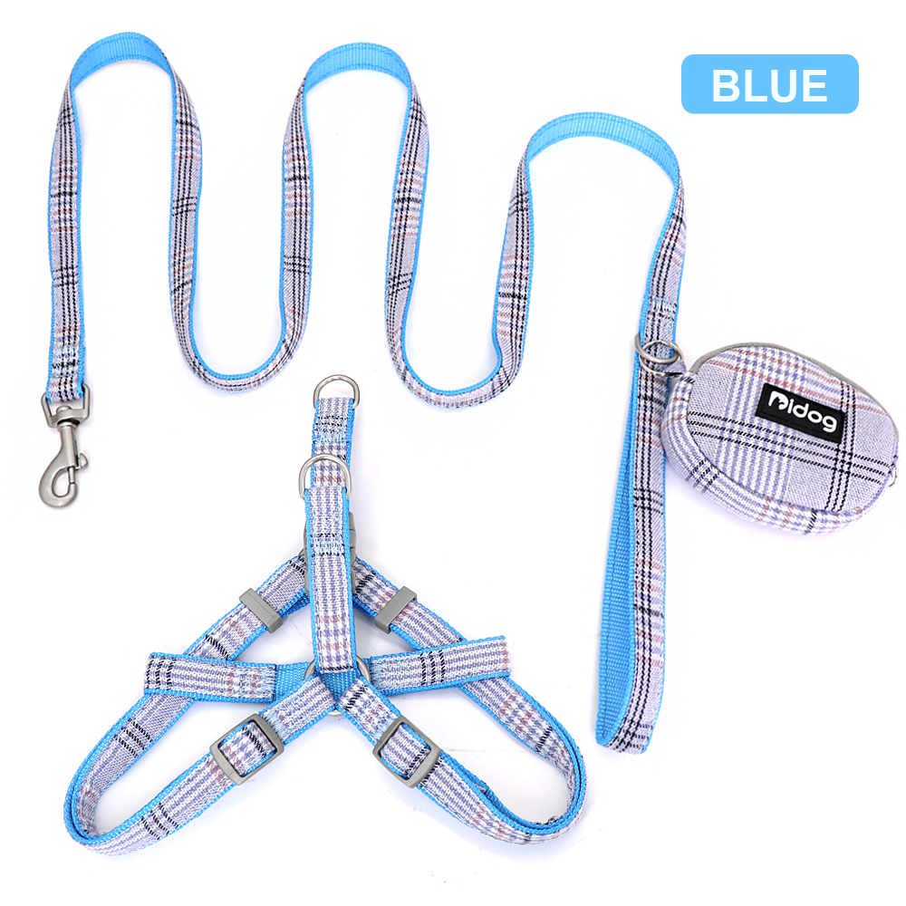 Ademend Nylon Dog Harness en Leash Set Plaid Kleine Medium Honden Harnas Huisdier Wandelen Lead Touw Met Snack Tas Voor pitbull Pug