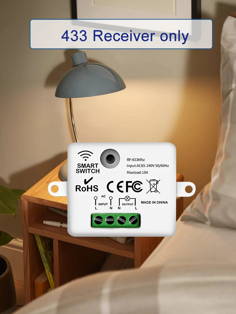 RF 433MHz Wireless Remote Control Light Switch 10A 100-240V Relay Controller Mini Button Wall Panel Switch For Home LED Lamp: WHITE