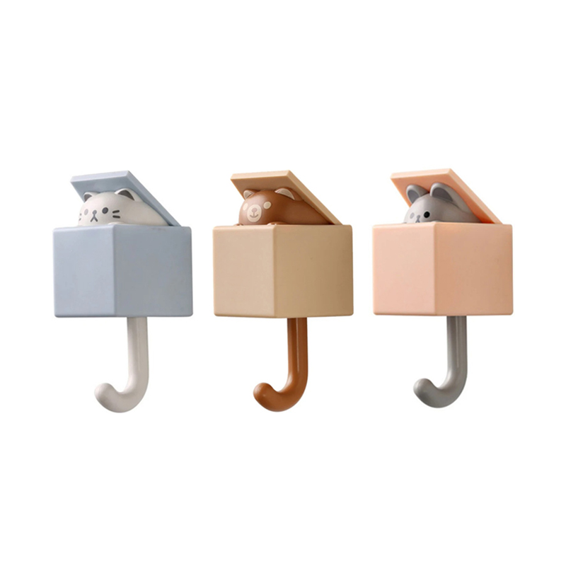 Cartoon Cat Hook Self Adhesive Dormitory Bedroom Door Hangers Hooks Key Umbrella Towel Cap Coat Rack Wall Animal Decoration Rack: Clear