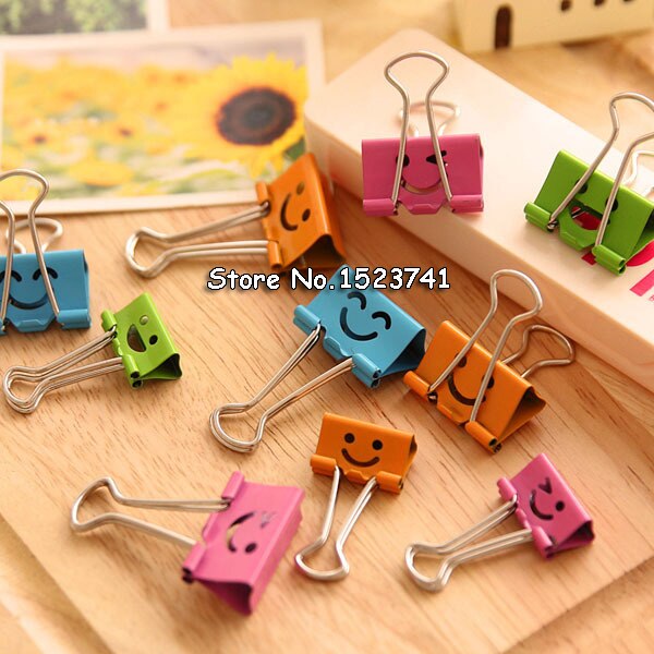10PCS Common Smile Cute Binder Clips For Home Office Books File Paper Organizer
