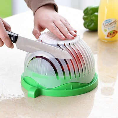 Salad cutting bowl 60Second Salad Cutter Bowl Kitchen Gadget Fruit Vegetable Chopper Slicers Cutter Salad Maker: Green