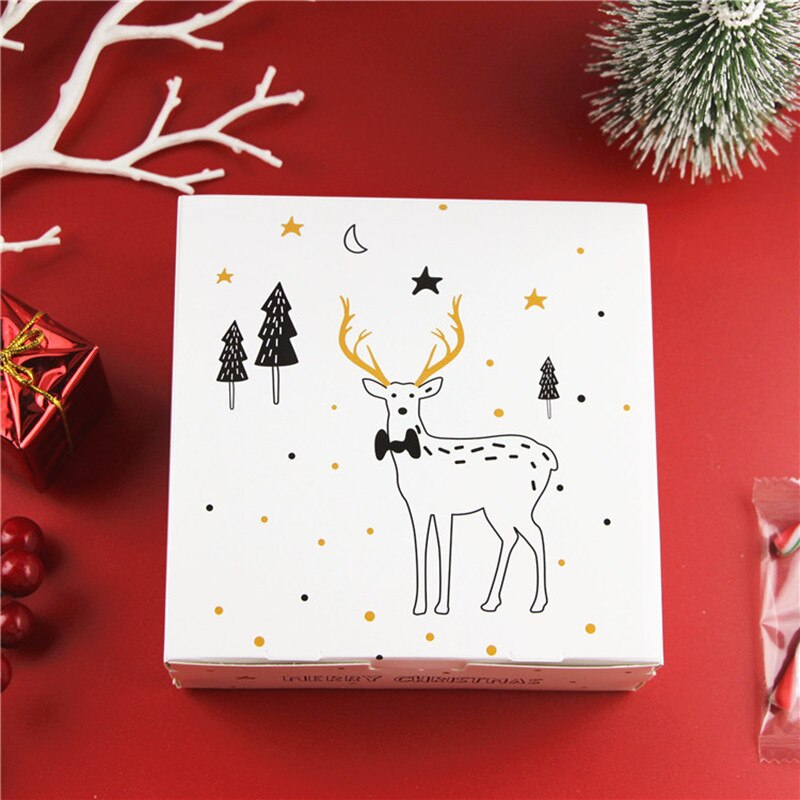 Boîtes à pour dragées de noël, emballages pour invités avec arbre de noël et cerf, sac pour noël, fête de nouvel an, 2 pièces: Elk box