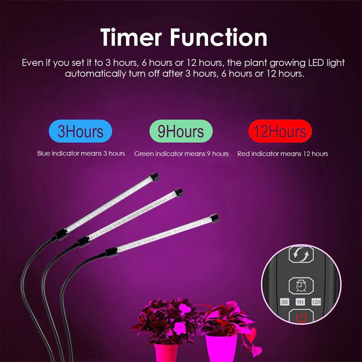 LED Indoor Grow Lamp 5 3/9/12 H Timing 5w Dimmable Levels for Indoor Plant House Garden Hydroponics Succulent Growing