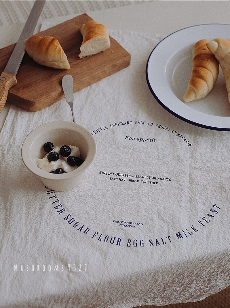 Nappe imprimée de Style coréen français anglais, serviette blanche avec fond de Photo