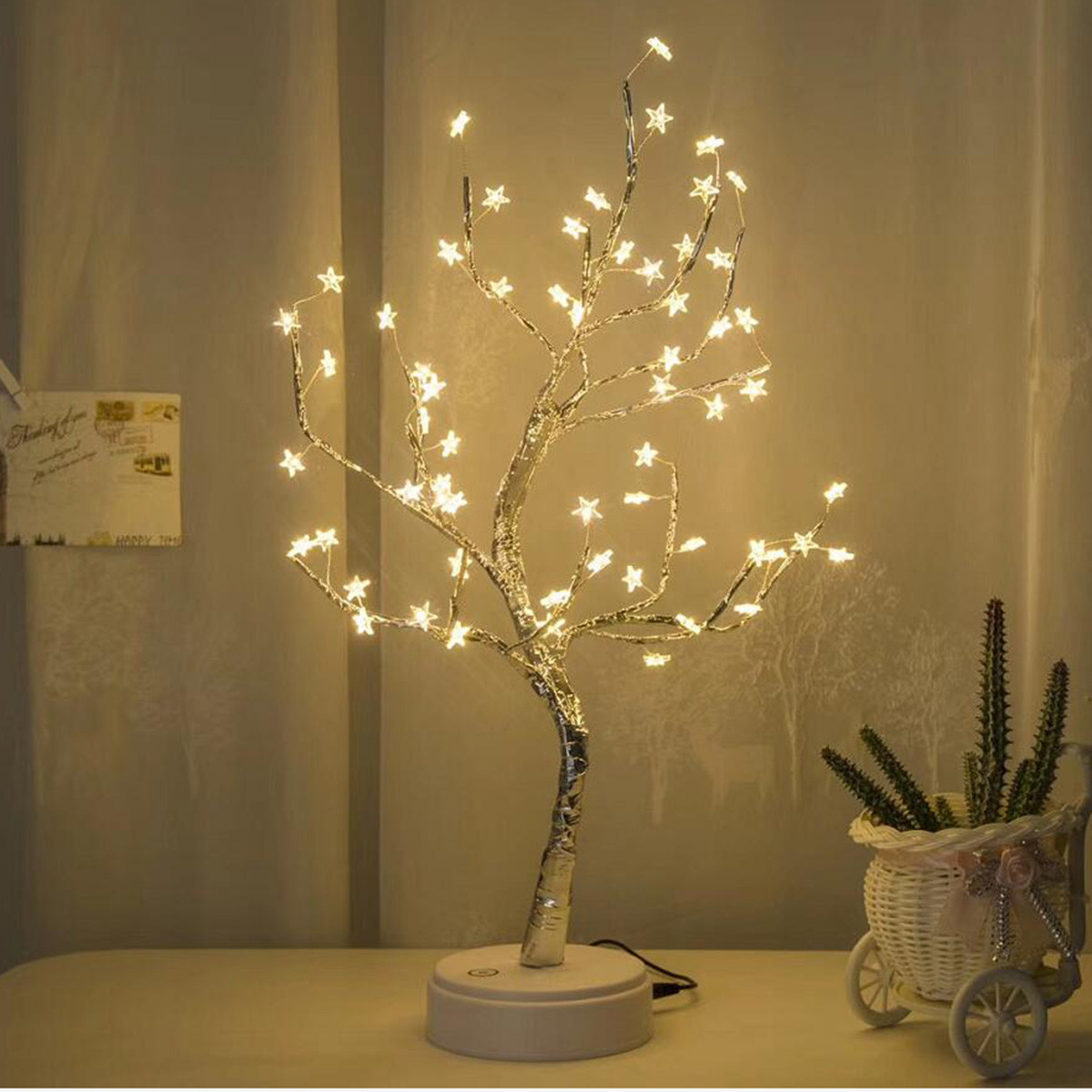 Led Vijfhoekige Boom Ingemaakte Lamp Met Witte Ster Tafellamp Voor Thuis Bruiloft Slaapkamer Decoratie Usb & Batterij Aangedreven # YL10