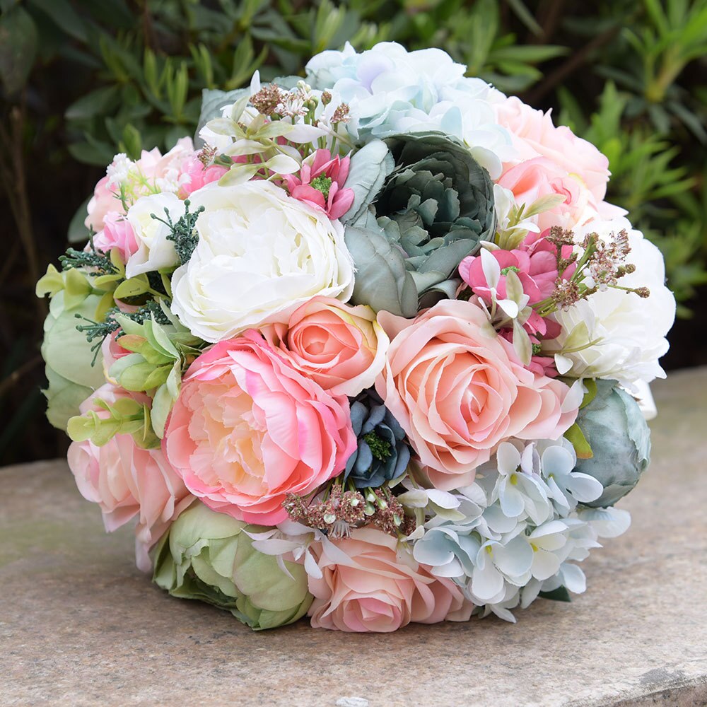 Kyunovia vacker bukett bröllop blommor land bukett brudtärna buketter rosor hortensia brudbukett 2 stil  gc37: Stil 2