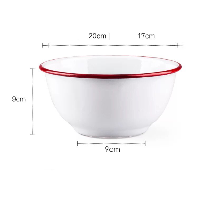 Japanese Ceramic Red and Blue Edge Enamel Bowl Household Large Rice Bowl Soup Noodle Dessert Bowl Kitchen Tableware: 1.5L Red