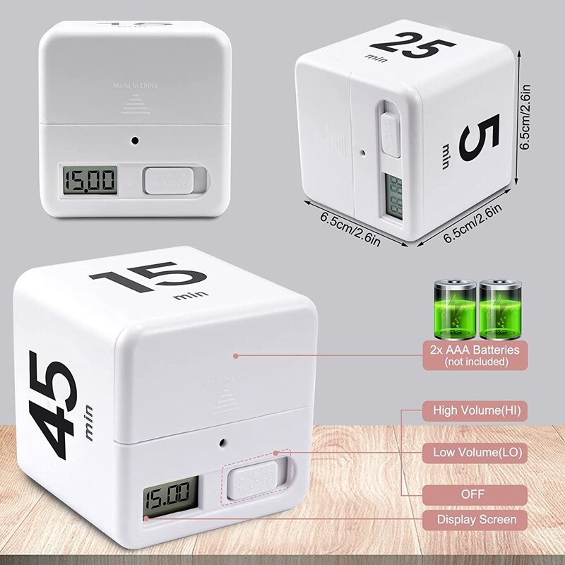 Cube Timer Kitchen Timer Time Management Timer Gravity Sensor Flip For Time Management And Countdown 25-5-45-15 Minutes