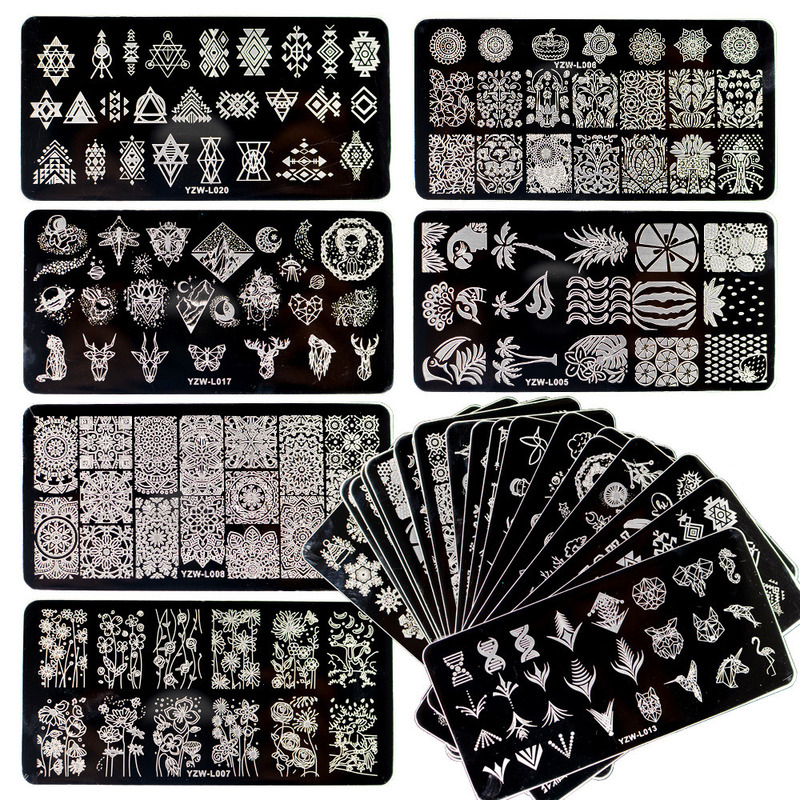 1PC Edelstahl Druck Nagel Stanzen Platten Manikübetreffend Blätter Ahorn Schablone Schimmel Weihnachten Schneeflocken Nagel Kunst DIY Dekorationen