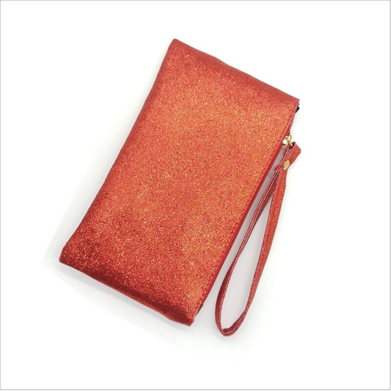 Lkeep bling bling myntveske menn kvinner lommebøker pvc bag glidelås liten mini clutch telefon armbånd merke fest veske: Rød