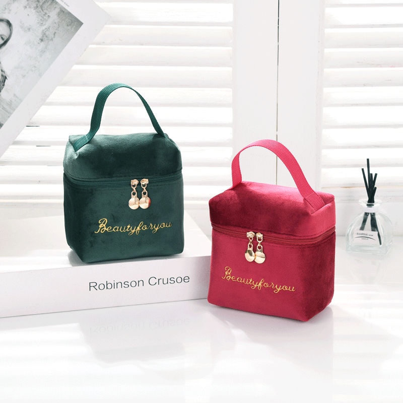 1 bolso para cosméticos de terciopelo de PURDORED, bolsa de maquillaje de viaje, organizador de Color sólido, bolsa de maquillaje femenina, neceser
