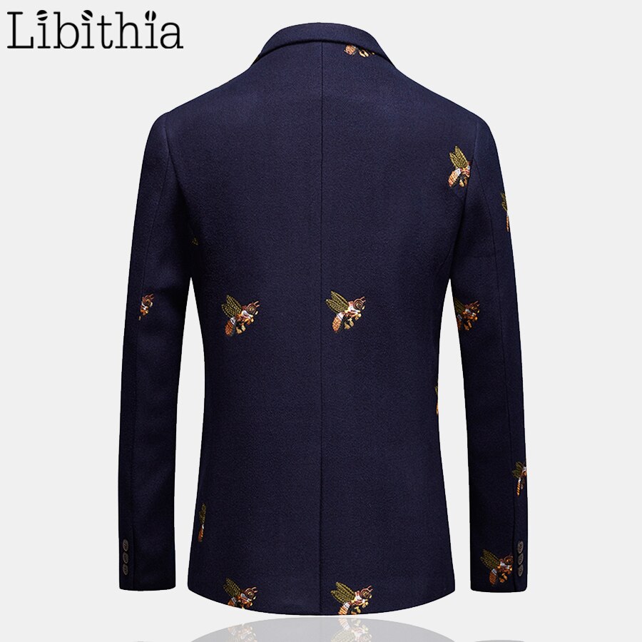 Kavaj med en knapp för herr bi broderi bröllop smart casual slim fit jacka stor storlek 6xl marinblå kläder man  t208