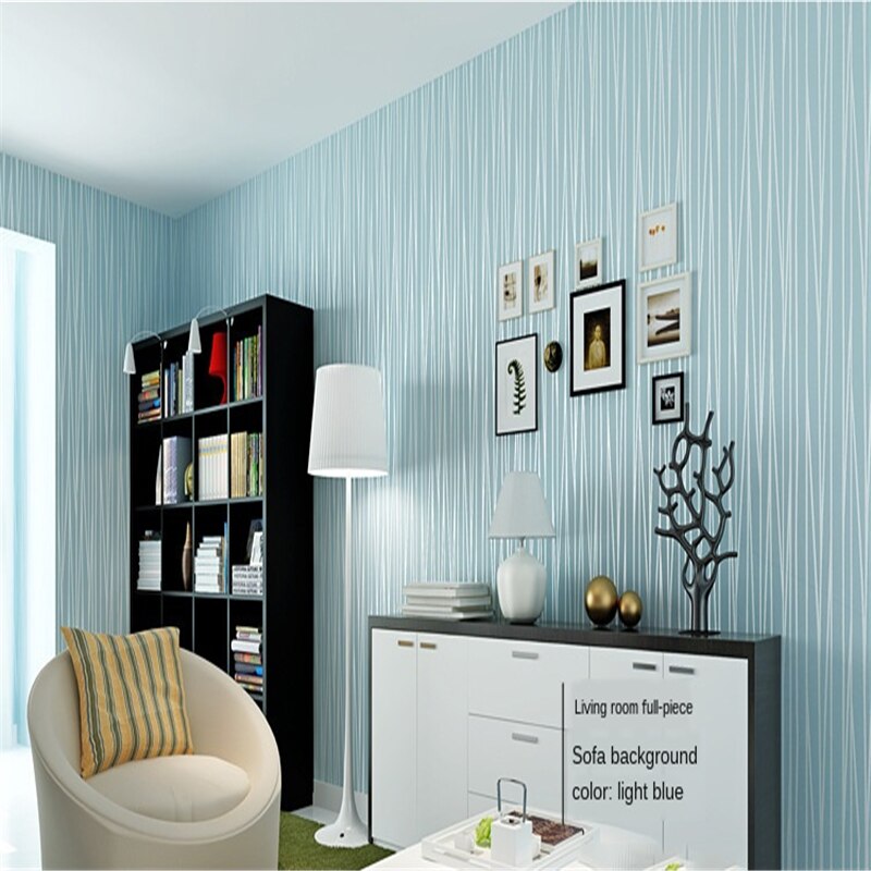 Blå / beige / rosa vertikal pinstripe enfärgad non-woven tapet vardagsrum tv bakgrundsrum väggpapper rulle heminredning