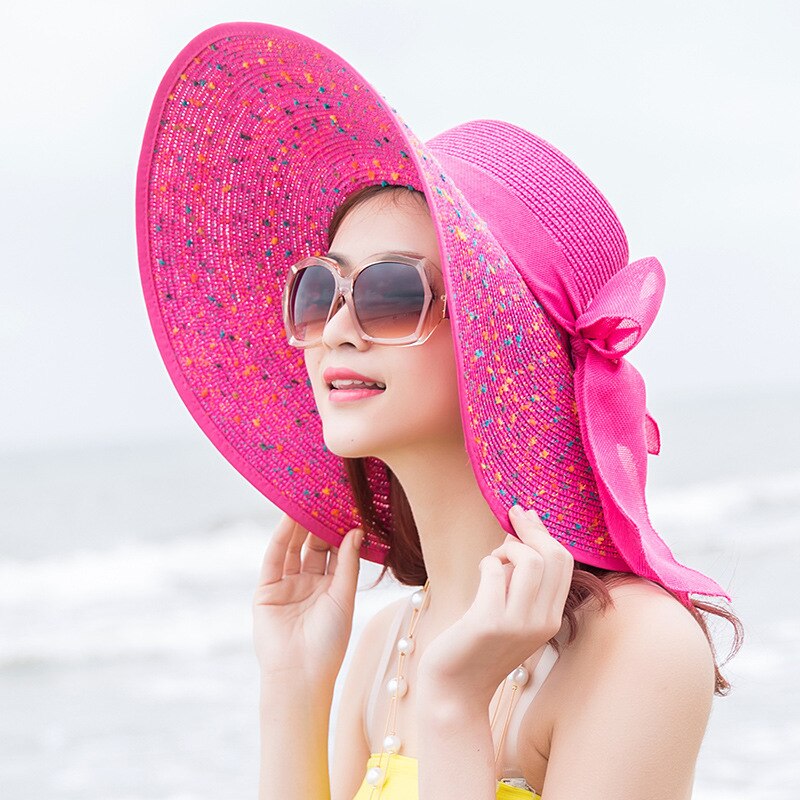 Women Ladies Summer Hats Straw Hats Bow Beach Foldable Sun Hats